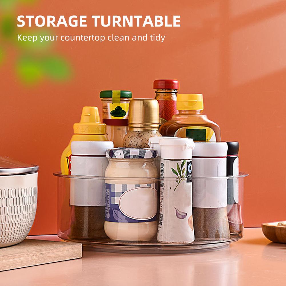 Kitchen Transparent Storage Turntable 12'' and 9'' 2 Pcs Round PET Clear Rotating Turntable Organizing and Storage Boxes