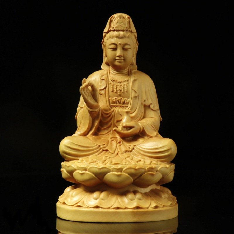 Tượng Phật Quan Âm ngồi đài sen bằng gỗ Hoàng Dương -MSPC010