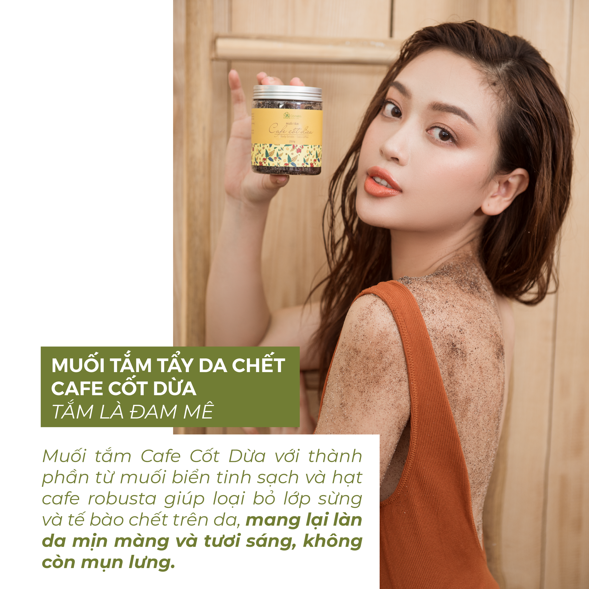 Muối Tắm Tẩy Da Chết Body Cafe Giúp Làn Da Mềm Mại Mịn Màng Giảm Mụn Lưng An Toàn Từ Thiên Nhiên Cỏ Mềm 250g