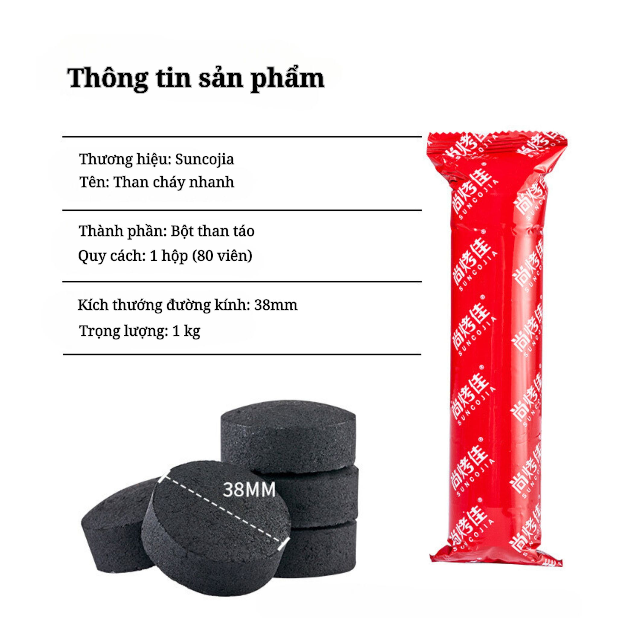 Than cháy nhanh 3s hộp 80 viên to, ít khói, phù hợp để nướng thịt và nấu trà thời gian sử dụng 90p