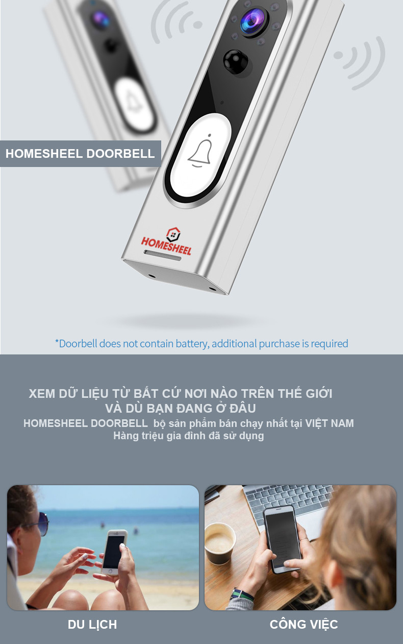 Chuông cửa Camera Smart Homesheel Doorbell M13 - Màu đen - Hàng chính hãng