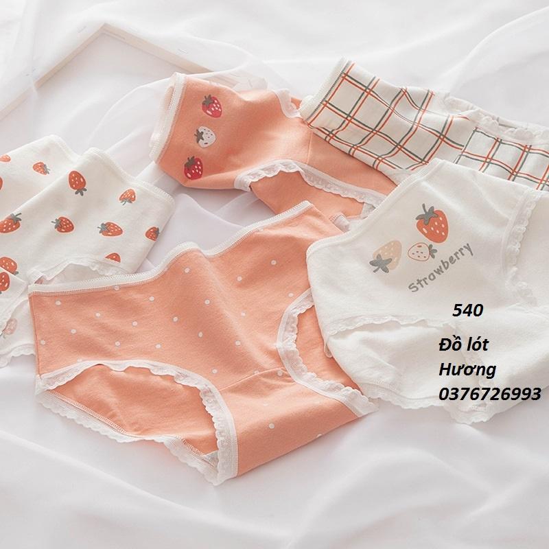 Quần Lót Nữ Cotton Mỏng Kháng Khuẩn Thời Trang Hình Dâu Tây Ngang Eo . Hàng Loại Đẹp.