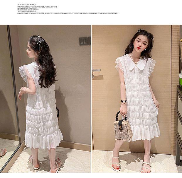 CHENGRUI Cô gái mùa hè chiffon rắn màu đầm 2023 trung bình trẻ em phong cách phương Tây thời trang mùa hè váy công chúa thời trang trẻ em