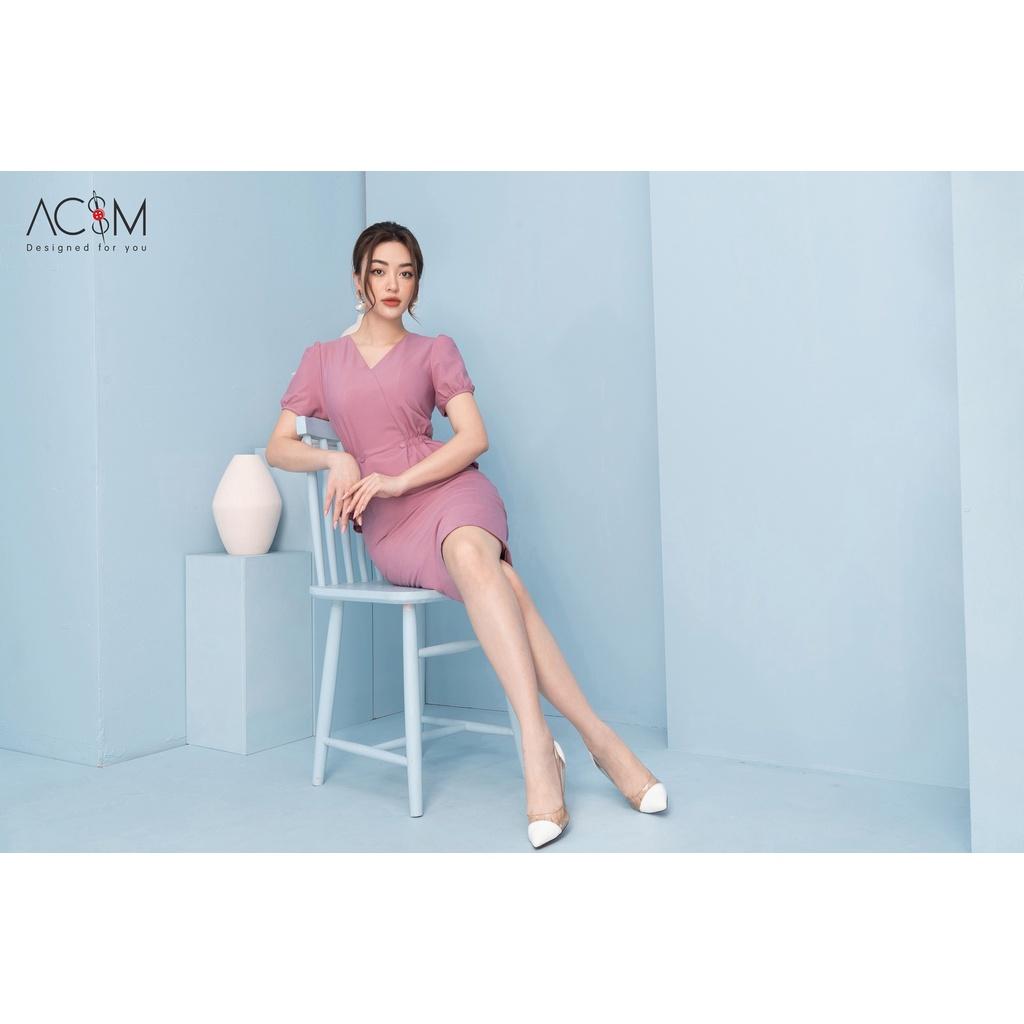 Đầm peplum chun eo AC&M chất liệu tuytsy xước nhật co giãn - màu tím