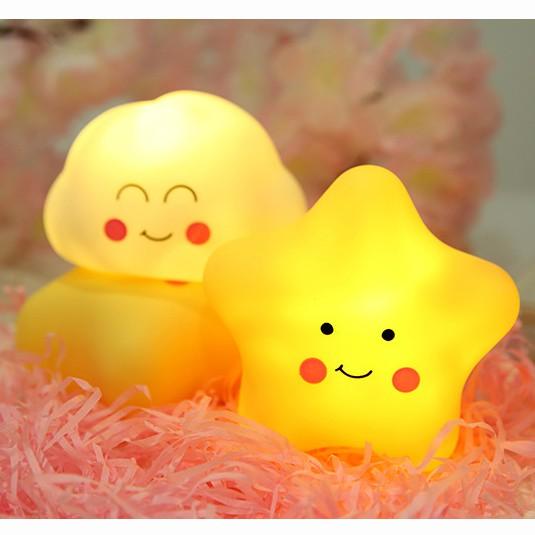 Đèn Decor Trang Trí Đèn Ngủ Cute Dễ Thương Trang Trí Phòng Ngủ LED Pin Hình Ngôi Sao Và Đám Mây 10 cm - HUMI