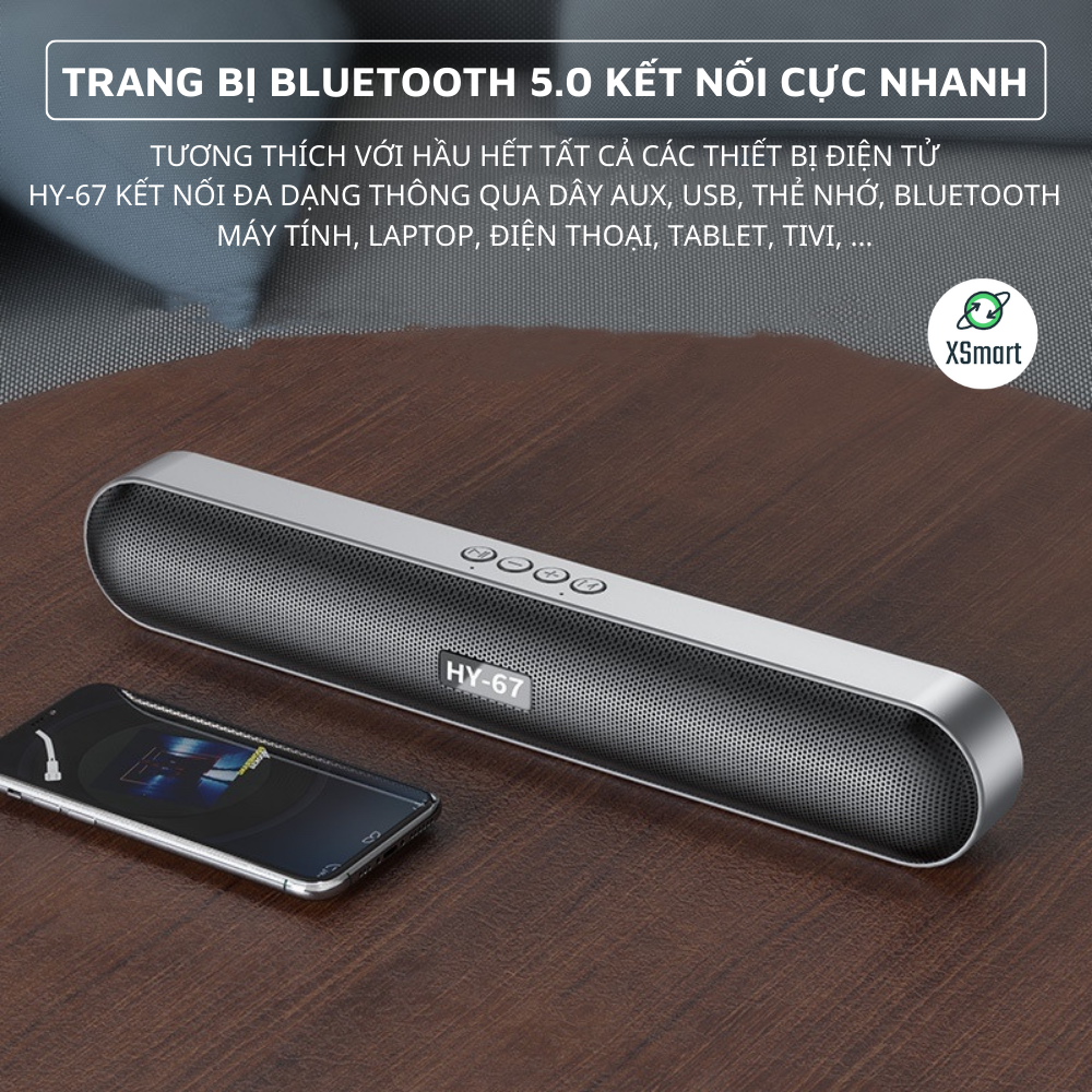 Loa Bluetooth HY-67 Bass Cực Mạnh Có LED Âm Thanh Vòm 6D Nghe Nhạc Xem Phim Cực đã Pin Sạc Tiện Lợi Tương Thích Điện Thoại Laptop Tivi Hỗ Trợ Thẻ Nhớ, USB-Hàng Chính Hãng