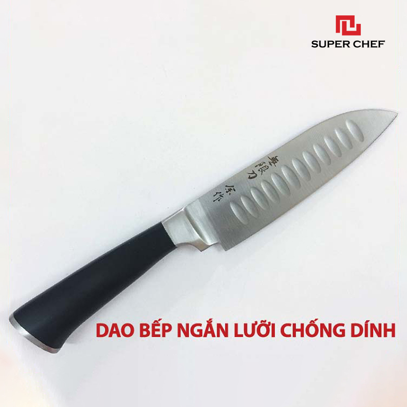 Dao Bếp Chống Dính Ngắn Santoku Chính Hãng Super Chef Công Nghệ Nhật Siêu Sắc Bén, Lâu Cùn, Lưỡi Thép Cao Cấp Không Gỉ Sét , An Toàn Sức Khỏe Siêu Tiện Lợi