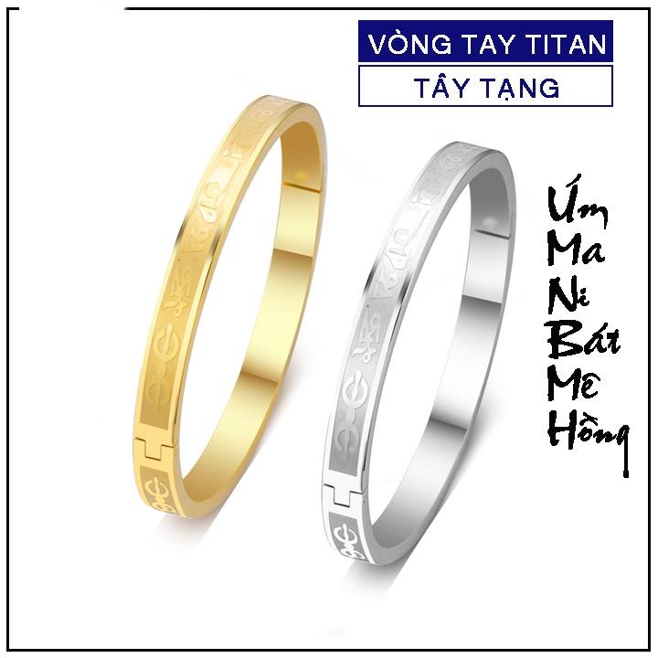 Vòng tay OM MANI PADME HUM Màu vàng trắng chất liệu Titan không đen Bảo hành 1 Năm SKU-LN124