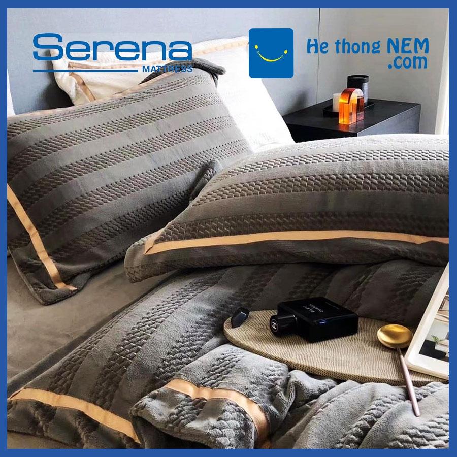 Bộ Ga Giường 5 Món Nỉ Nhung SERENA Bộ Chăn Drap Trải Giường Cao Cấp - Hệ Thống Nệm