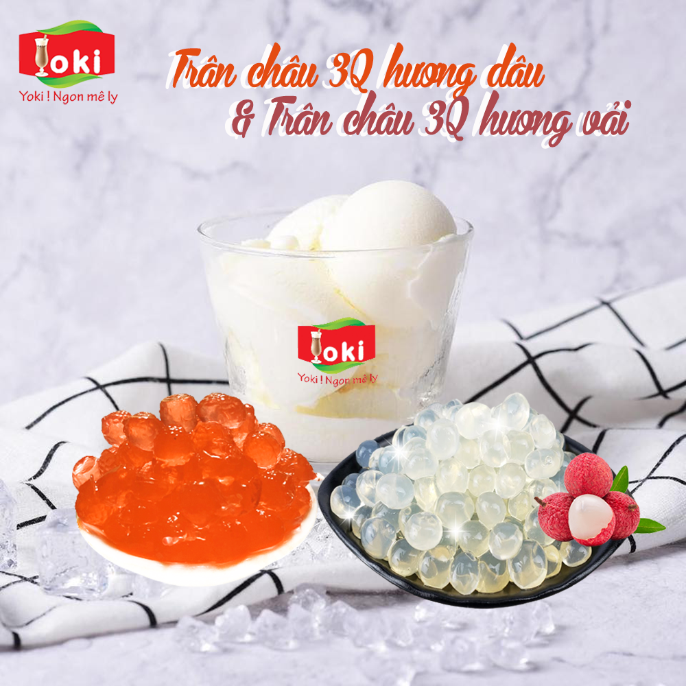 Combo Trân châu 3Q hương vải Yoki và Trân châu 3Q hương dâu Yoki