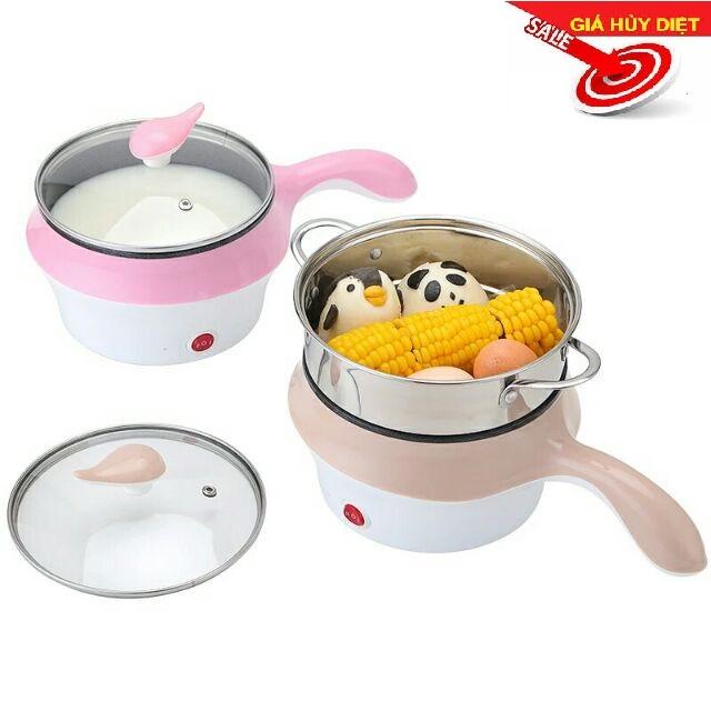 Nồi lẩu điện mini chống dính có tay cầm, xửng hấp đa năng ( VỈ NHÔM) - HT