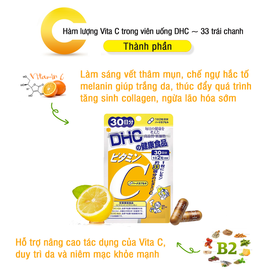 Combo Giảm nóng trong - Trắng da (Viên uống DHC Nhật Bản Rau củ và Vitamin C) Thực phẩm chức năng gói 30 ngày JN-DHC-CB9