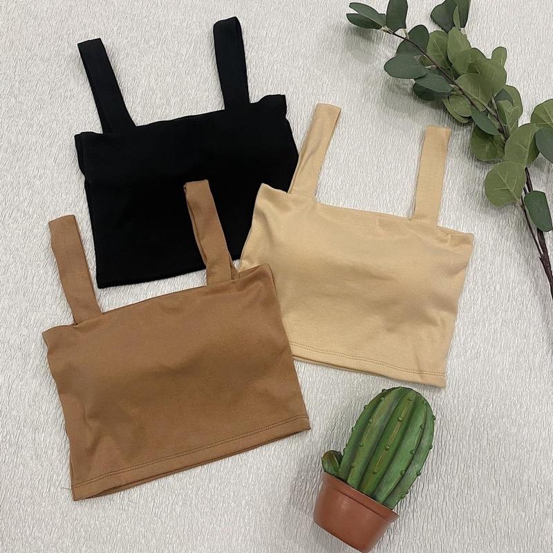 Combo 3 Áo Croptop Hai Dây Bản To Dễ Phối Đồ Mặc Đi Chơi 2022, Áo 2 Dây Nữ Đẹp Cổ U Bản To Có Mút Ngực Gợi Cảm Mới CROP