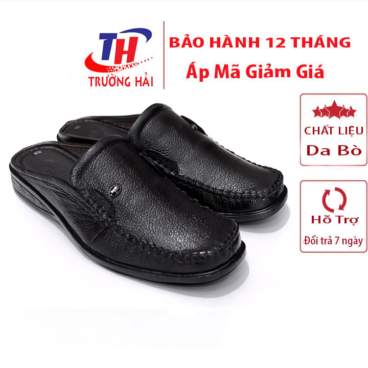 Giày sục nam da bò màu Nâu Trường Hải Đế Kếp không trơn May đế chắc chắn DN130