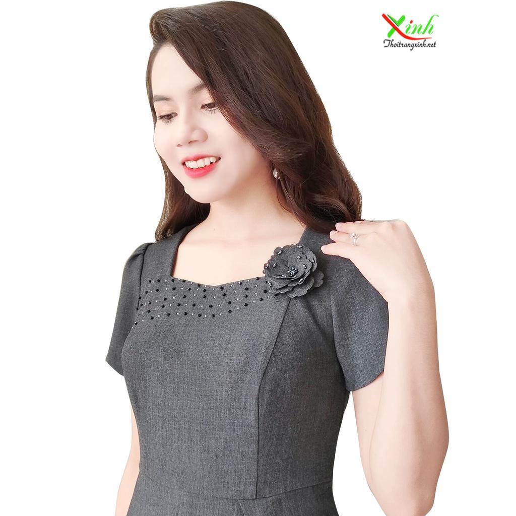 Đầm Suông Xám Tây Sang Trọng Kết Hoa DL830