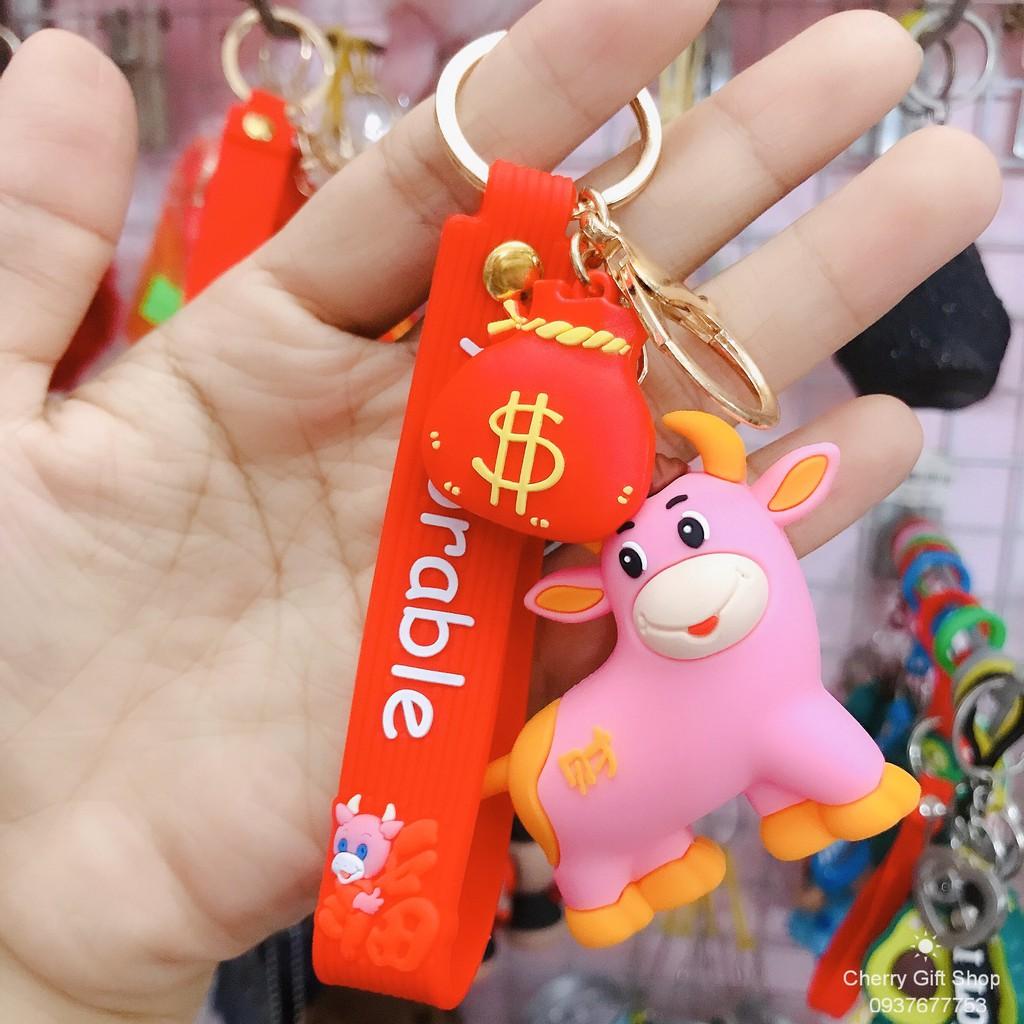 Móc Khóa Con Trâu Tết Tân Sửu Siêu Đáng Yêu Kèm Dây Strap Ảnh Thật Shop Chụp