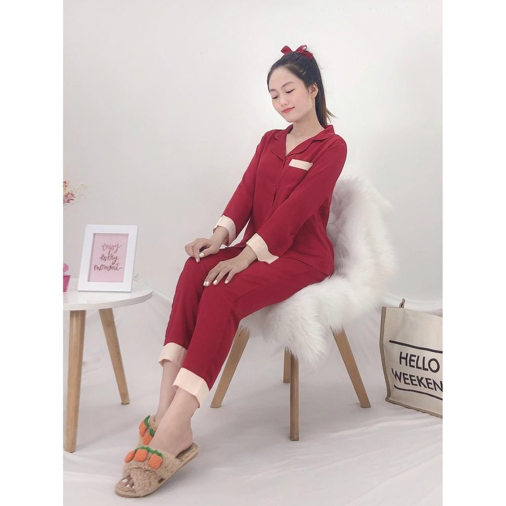 BỘ MẶC NHÀ PIZAMA LỤA SATIN QUÂN DÀI TAY DÀI PHỐI NẸP NHIHOUSE71