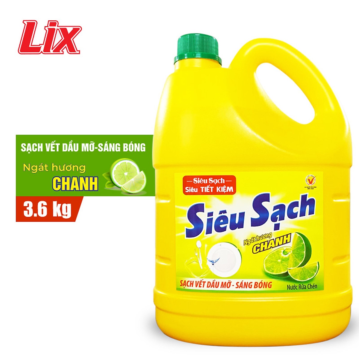 Nước rửa chén siêu sạch chanh 3,6kg NS360 sạch bóng vết dầu mỡ hương chanh thơm mát