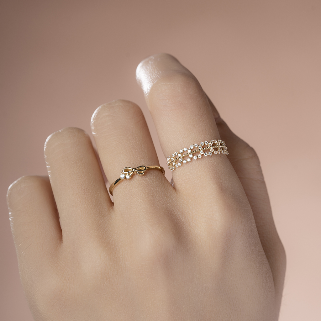 Nhẫn Nữ Vàng 14K Họa Tiết Độc Đáo Đính Đá CZ Cao Cấp Lấp Lánh NLF417 Huy Thanh Jewelry