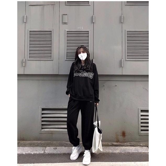 Set quần Jogger nữ ống rộng + Áo nỉ Cosmos - Ba màu Trắng/ Đen/ Ghi xám - Vải len tăm Oversize - Vitalita.cloth