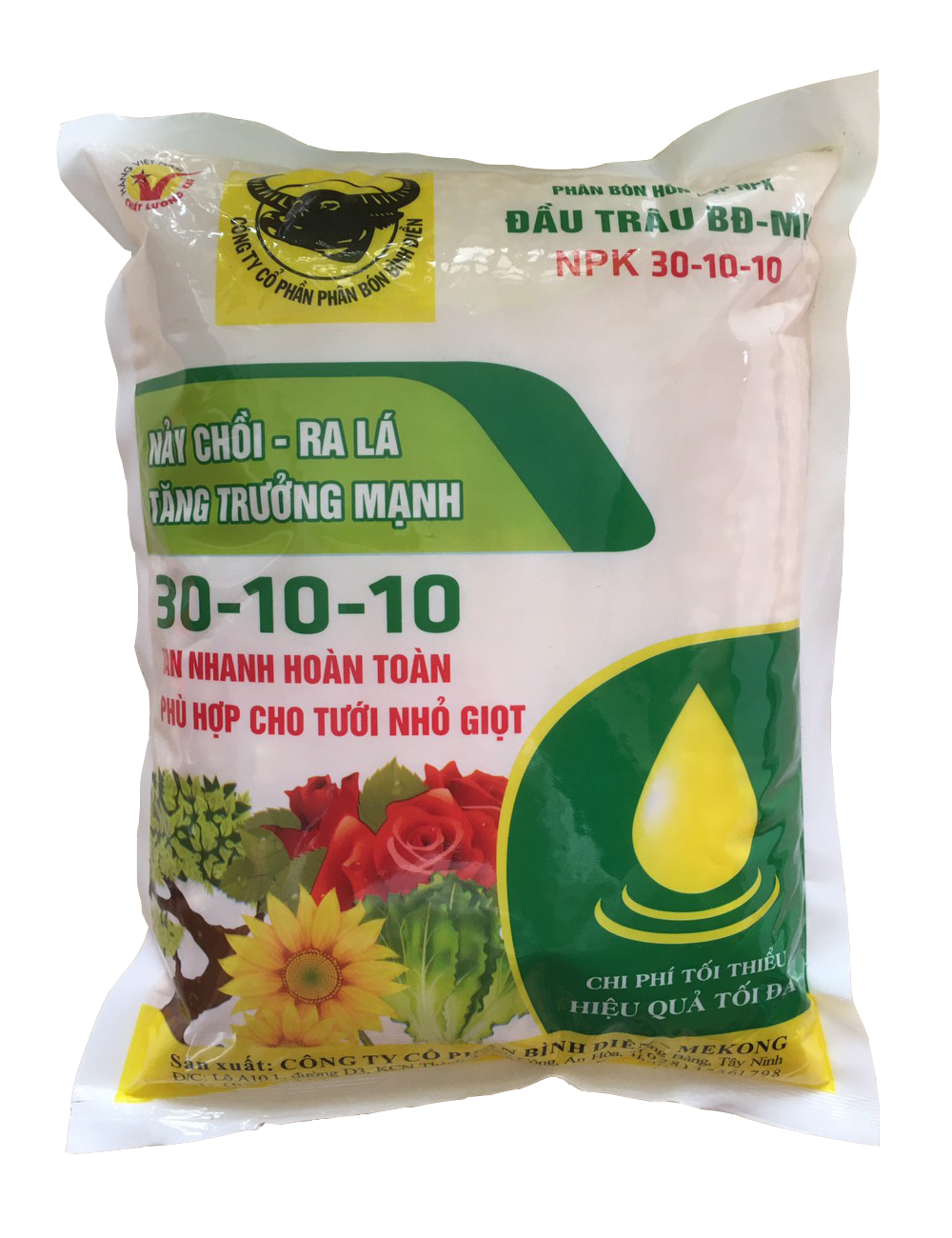 Phân bón đầu trâu 30-10-10 cao cấp giúp cây trồng nẩy chồi mập thân dày lá tăng trưởng mạnh