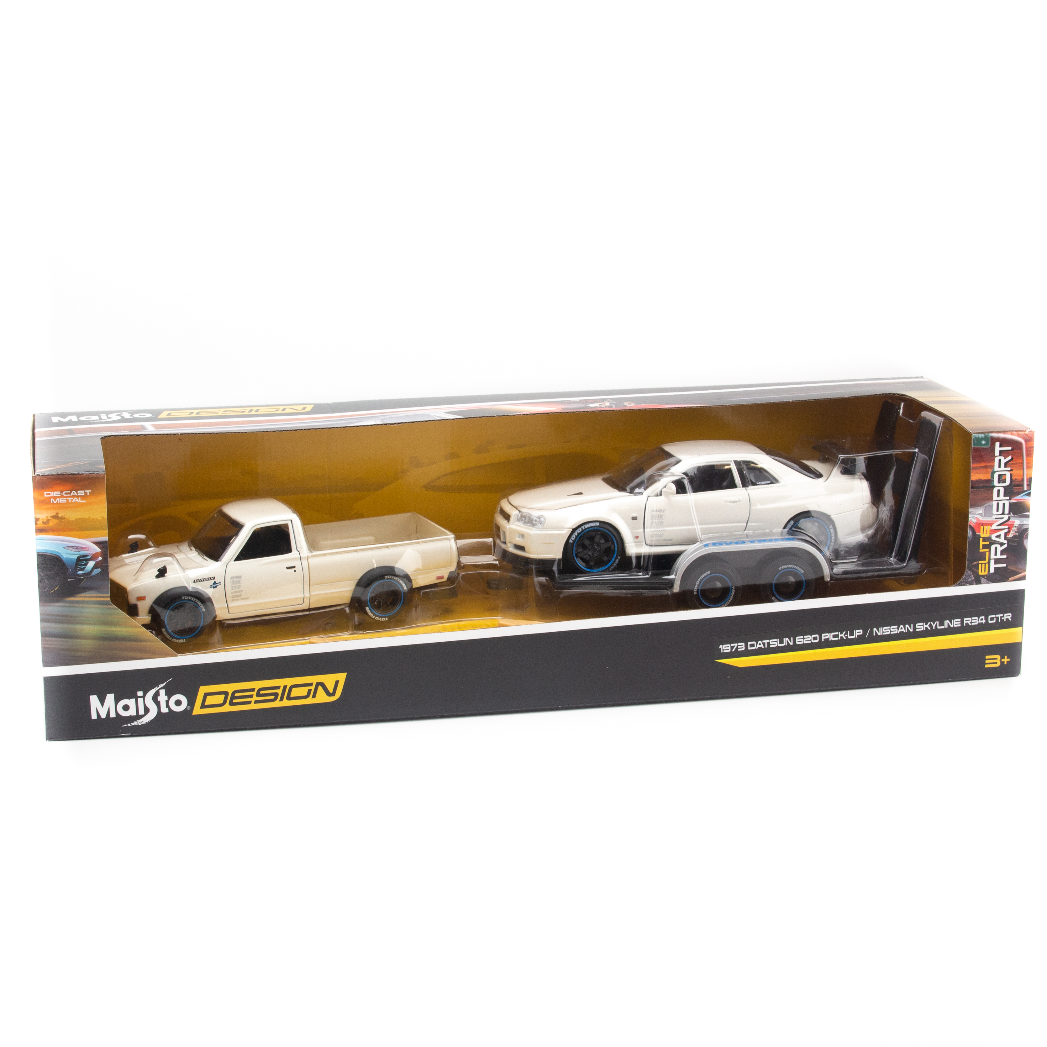 Mô hình xe Design Elite Transport - Nissan Datsun 73 Pick up + Skyline R34 1:24 Maisto - 32754