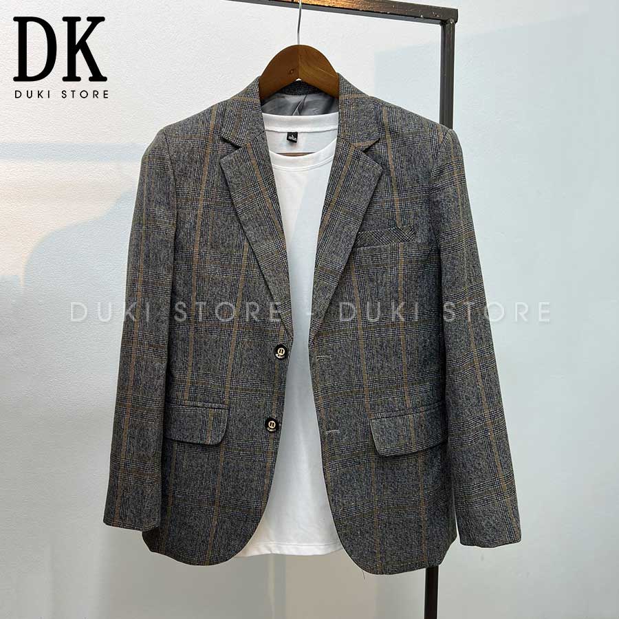 Áo vest nam, áo blazer nam 2 nút Hàn Quốc kẻ caro vintage cực sang ADK0006 - DUKI STORE