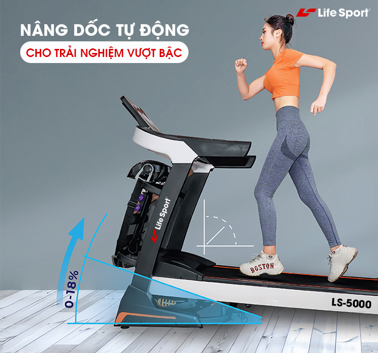 Máy Chạy Bộ Lifesport LS-5000,Máy Chạy Bộ Hiển Thị Nhịp Tim Lượng Calo Và Tốc Độ Và Quãng Đường Chạy, Vùng Chạy Rộng