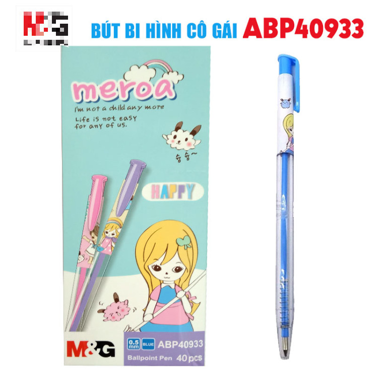 Hộp bút bi M&amp;G ABP40933 hình cô gái 0.5mm màu xanh-40 cây