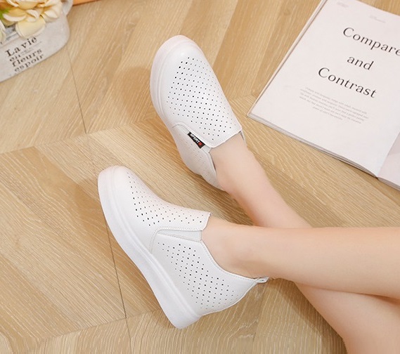 Giày slip on độn da PU trơn, Giày lười nữ S065