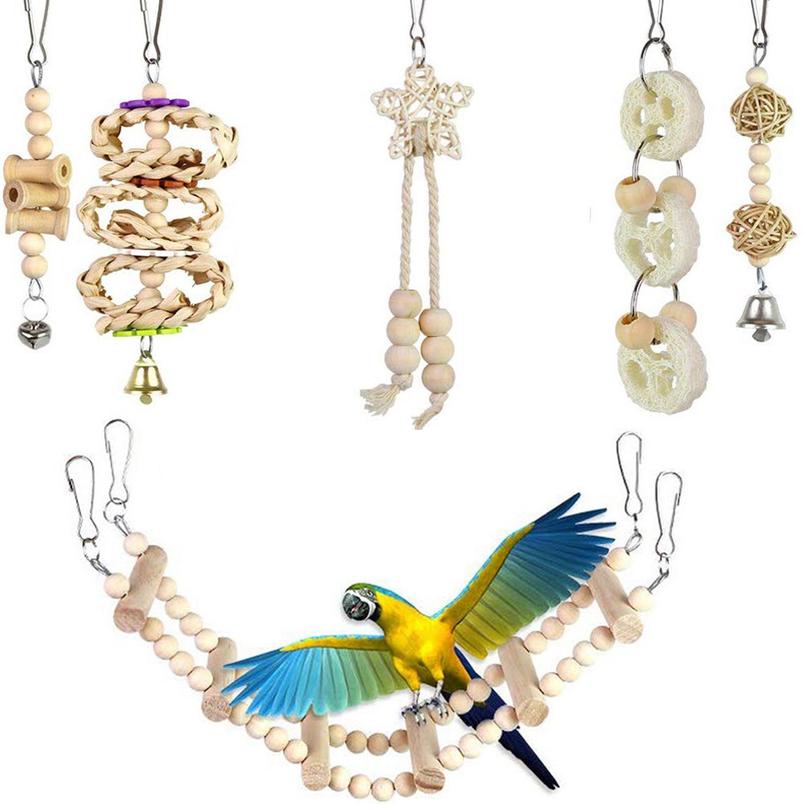 8 Pieces Parrot Chewing Toys Bird Toys Wooden Swing Soft Ladder Ladder Wooden Beads Rotating Stairs