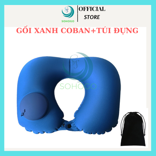 -KÈM TÚI-Gối hơi kê cổ bơm tự động, mềm mại, thiết kế hình chữ U giúp giảm đau cổ, có nút cài, phù hợp cho văn phòng và du lịch