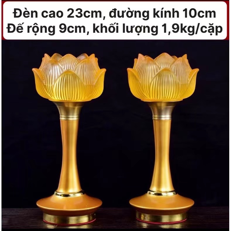 CẶP 2 CÂY ĐÈN LED HOA SEN LƯU LY THỜ CÚNG TRANG TRÍ