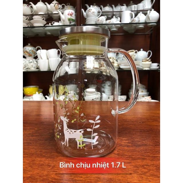 Bình đựng nước uống thủy tinh cao cấp nắp inox 1.7l