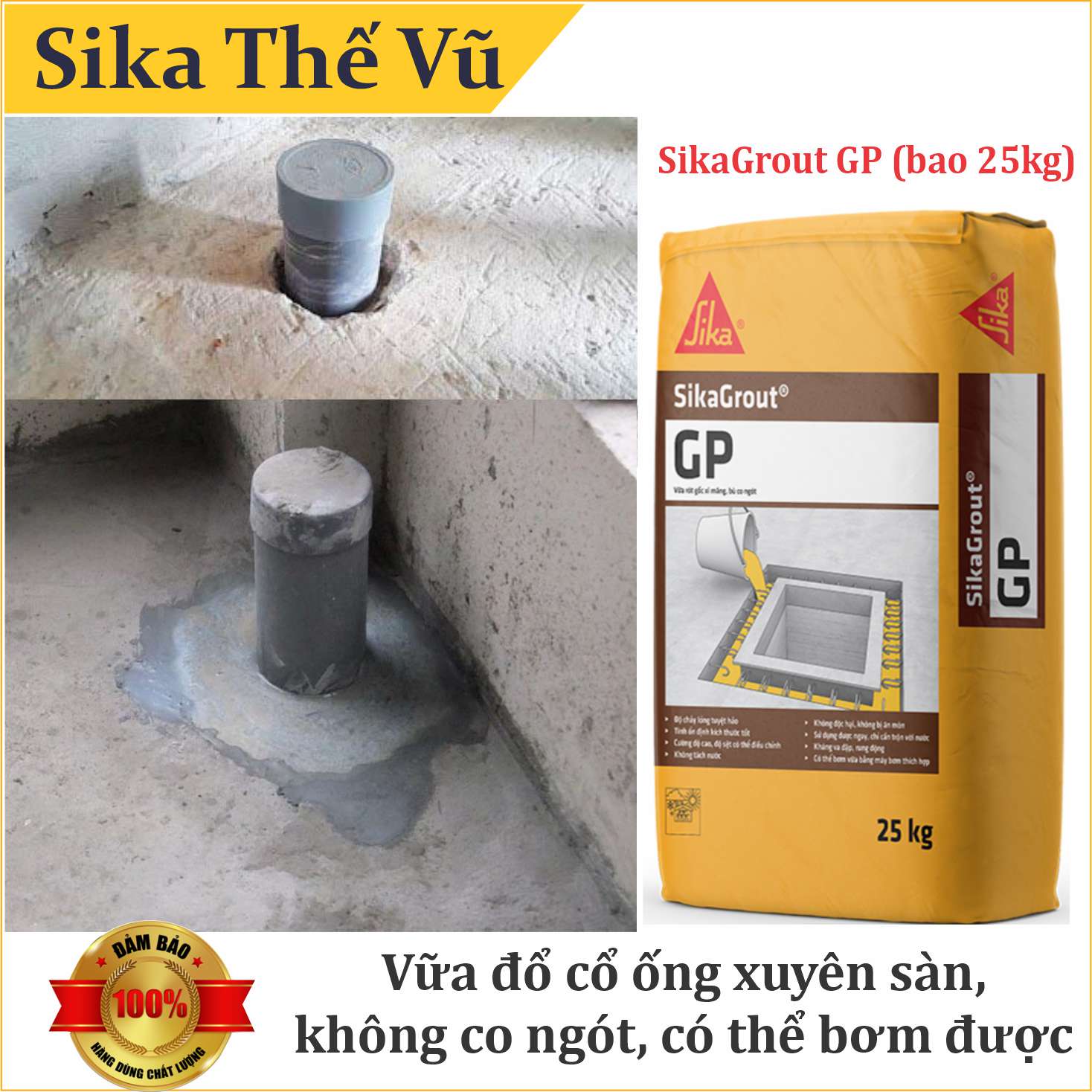 Vữa đổ chống thấm cổ ống xuyên sàn - SikaGrout GP (bao 25kg)