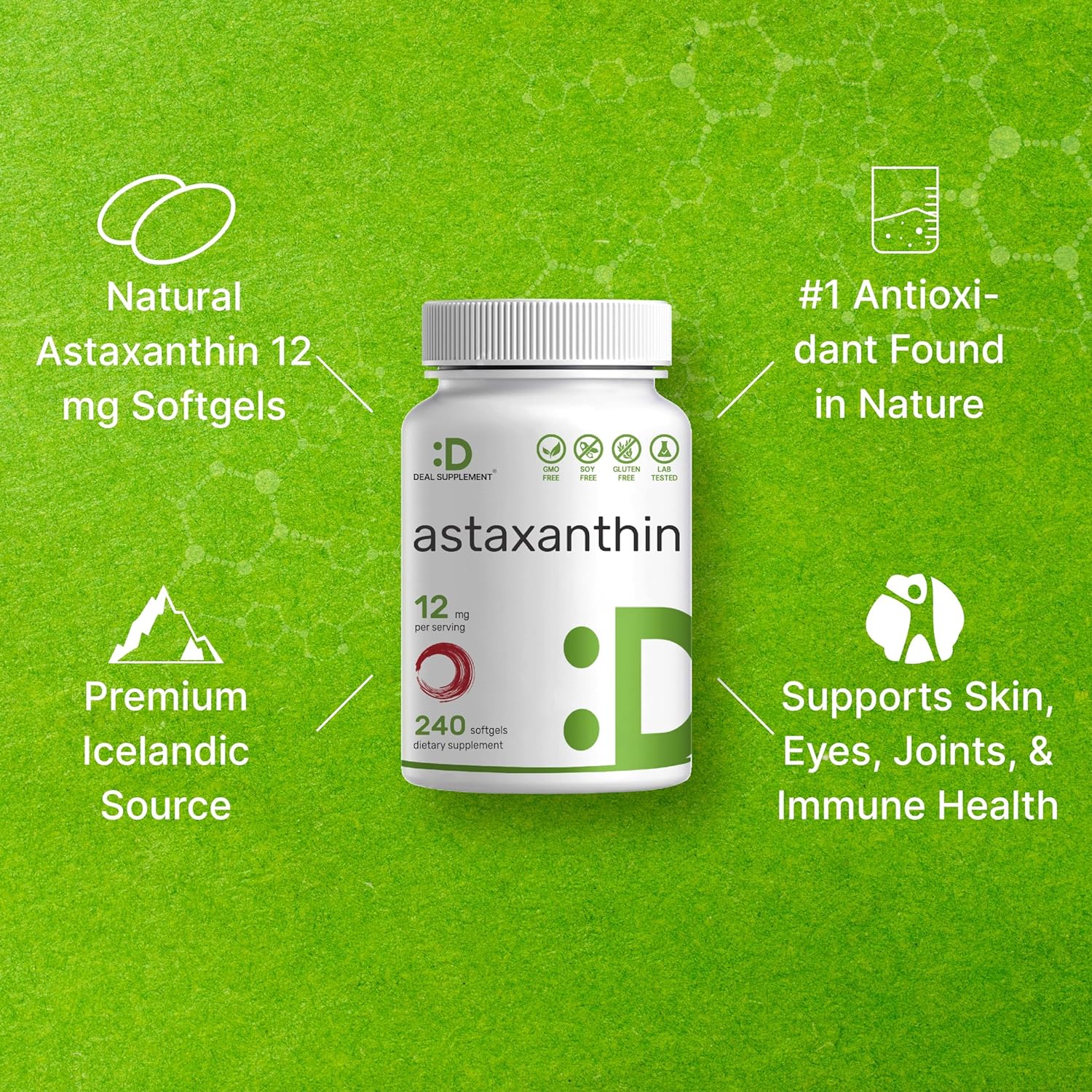 Deal Supplement Astaxanthin (12mg - 240 Viên) Viên Uống Chống Oxy Hóa, Đẹp Da Tăng Hệ Miễn Dịch Tốt Cho Tim
