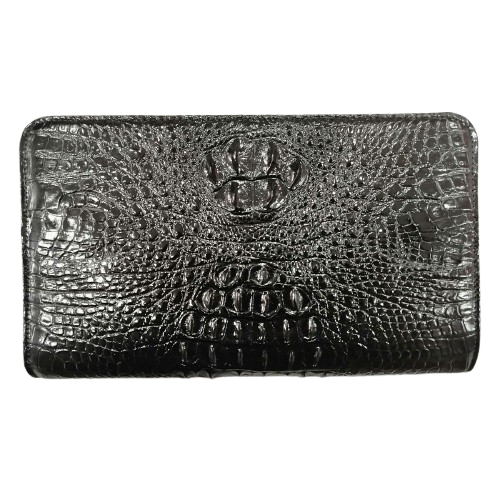 Ví cầm tay Huy Hoàng da cá sấu 1 khóa màu đen HT3226