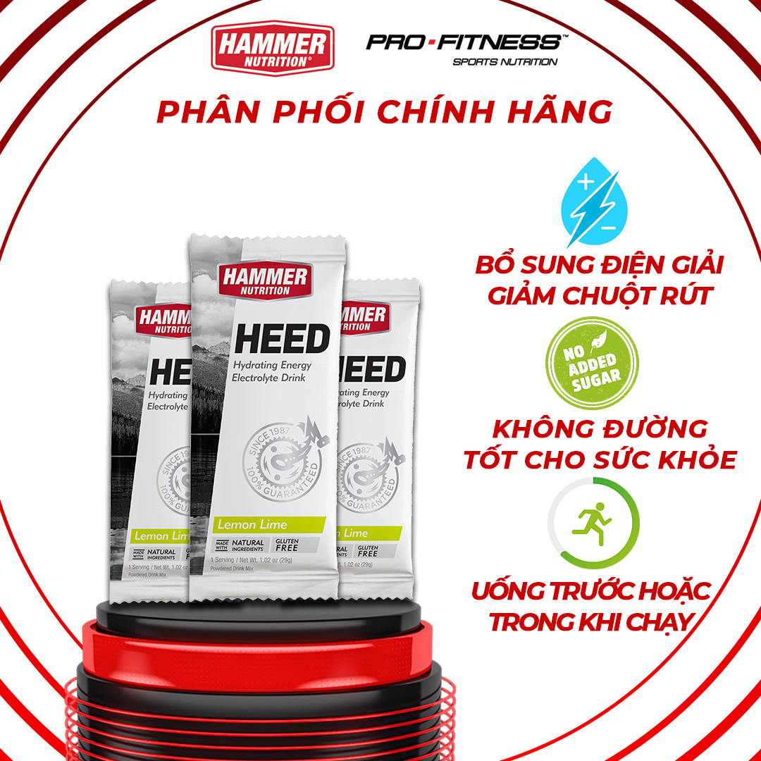 Nước uống điện giải Heed Hammer Nutrition - Cung cấp nguồn năng lượng bền bỉ và kéo dài suốt buổi tập (Gói 32g)