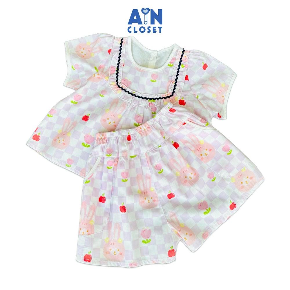 Bộ quần áo Ngắn bé gái họa tiêt Thỏ Tulip Hồng Cotton - AICDBGMYPEME - AIN Closet