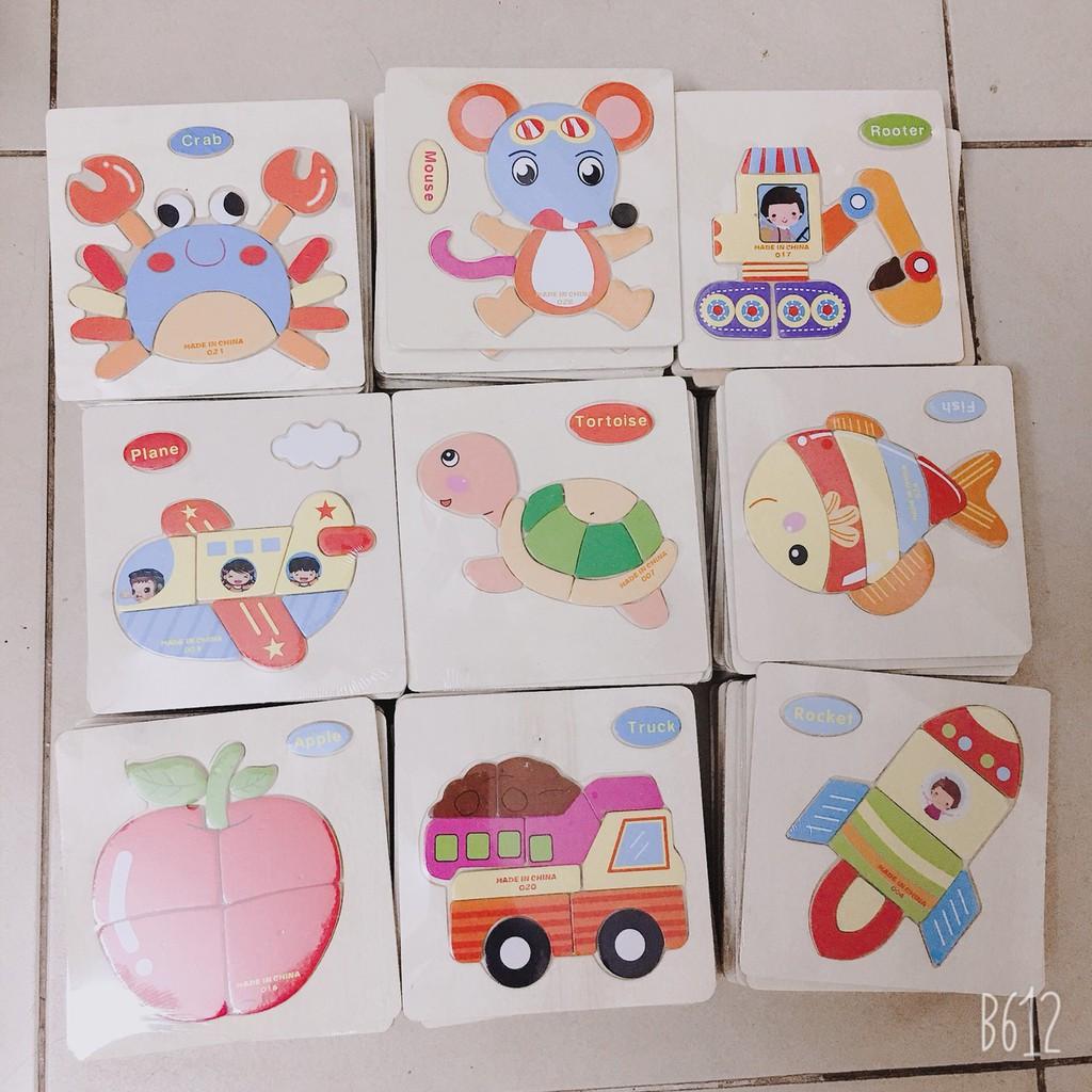 Tranh Ghép 3D-Bộ 10 Tranh Ghép Động Vật và PT Giao Thông Có Chữ Tiếng Anh Cho Bé Học