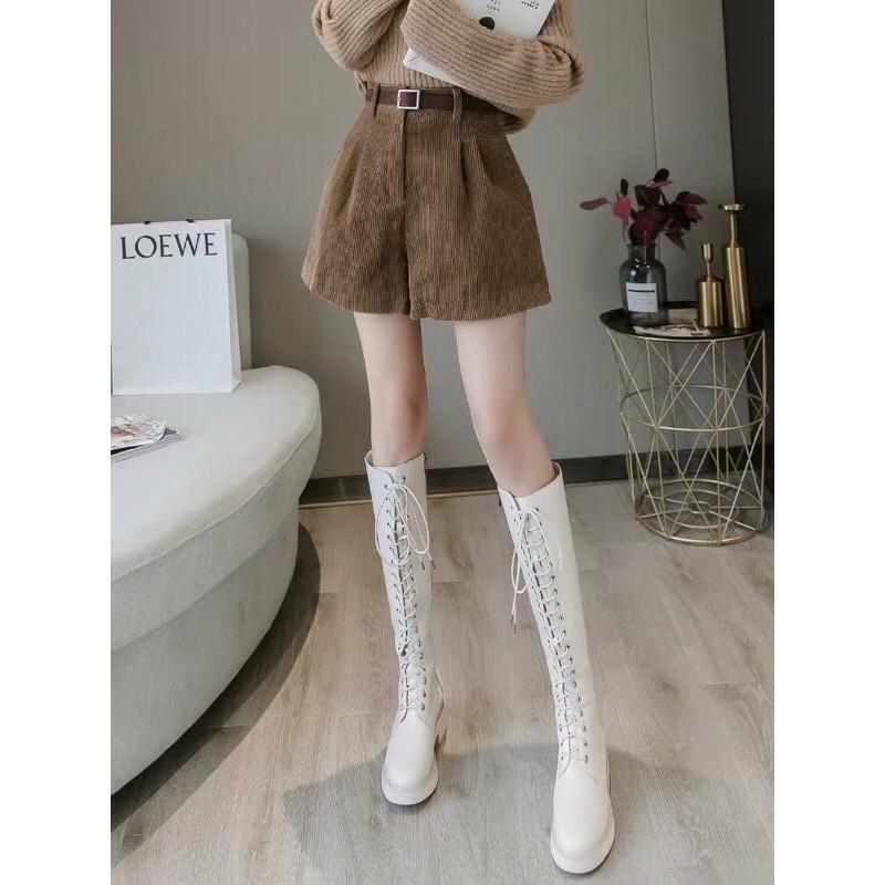 Quần short nữ nhung tăm quần sooc nữ cạp khóa siêu hot thời trang Banamo Fashion, short nhung tăm 651