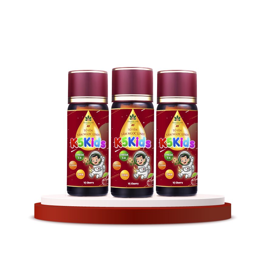 Tổ Yến Sâm Ngọc Linh K5 Kids - Tăng Miễn Dịch Tốt Cho Tiêu Hóa Của Trẻ Vị Cherry Chai Lẻ 50ml