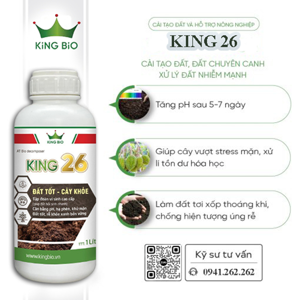 King 26 - Cải tạo đất, tăng độ phì, cân bằng pH khử mặn, hạ phèn kích thích ra rễ