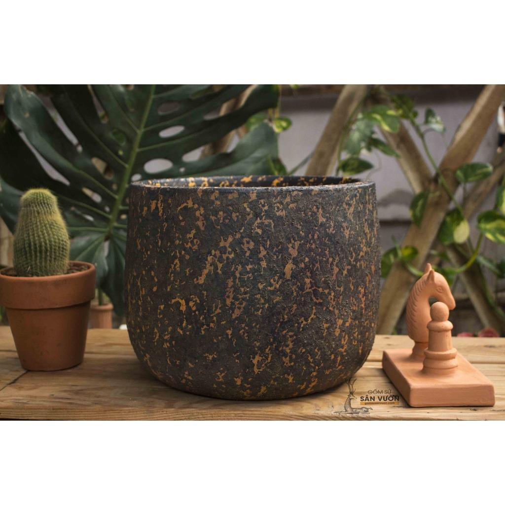 Chậu trồng cây gốm đất nung DÁNG NỒI SƠN WAX MÀU NHÁM D31xH26cm
