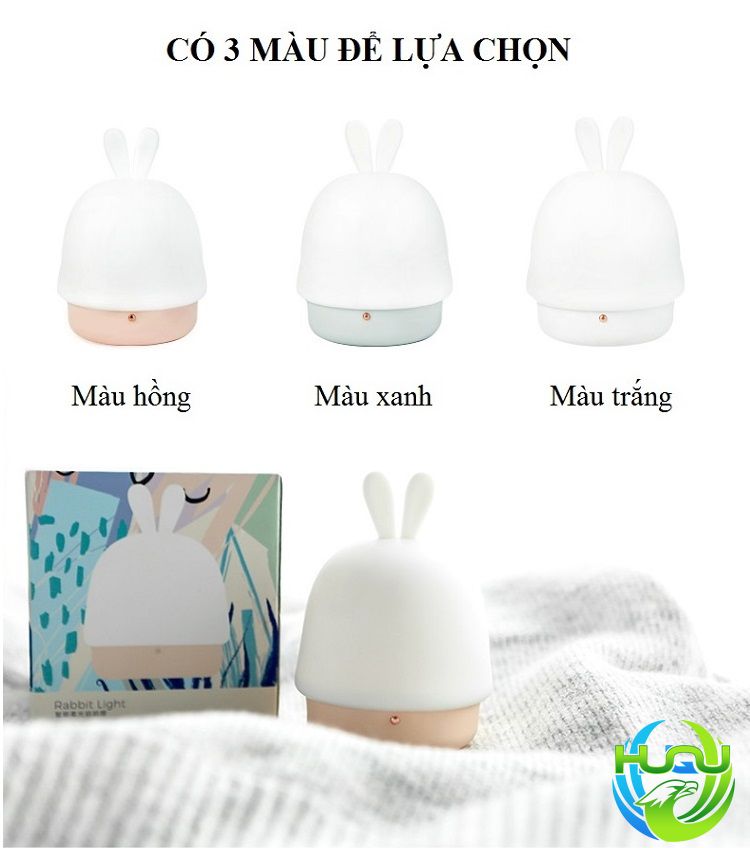 Đèn Ngủ Cảm Ứng Hình Tai Thỏ Huqu Dễ Dàng Điều Chỉnh Độ Sáng ,Dùng  Pin Sạc -3 Chế Độ Ánh Sáng Khác Nhau -Hàng Chính Hãng