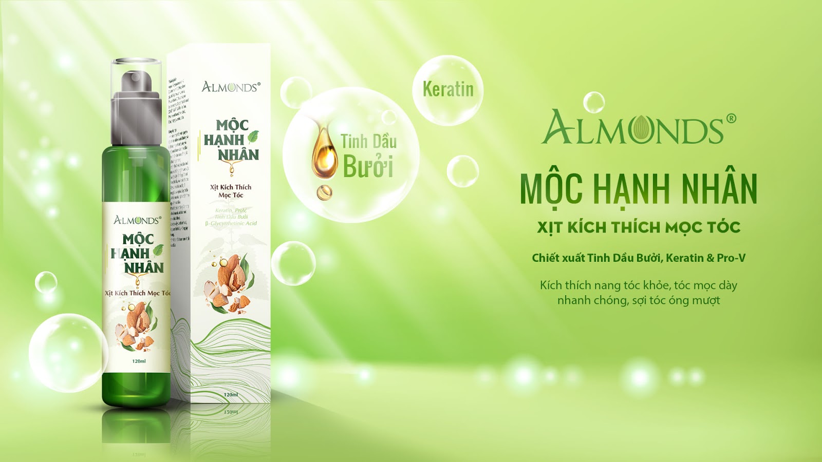 Xịt kích mọc tóc mộc hạnh nhân Almonds chiết xuất từ bưởi 120ml