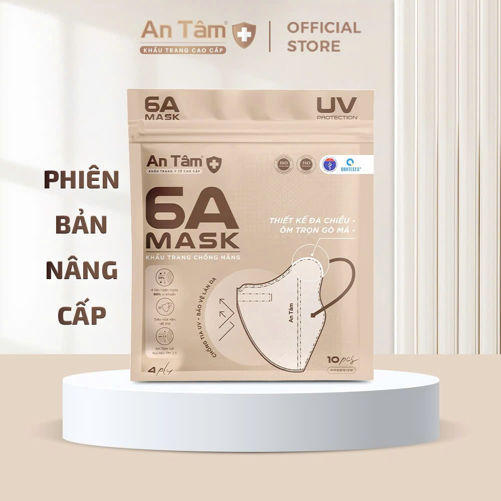 [50 Cái 6A] Combo 5 Túi Khẩu Trang Y Tế Kháng Khuẩn Chống Nắng 6A An Tâm -10 Cái/Túi