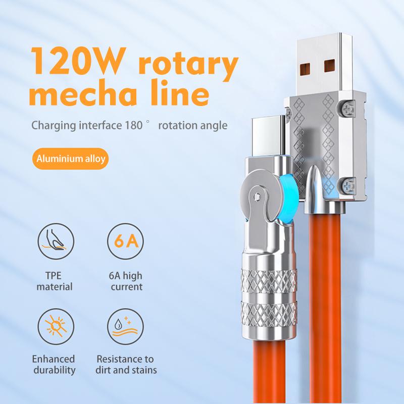 Dây cáp sạc nhanh 120W 6A bằng hợp kim kẽm và silicon cho iphone / type-c,hỗ trợ sạc nhanh ,chiều dài cáp 1-2m