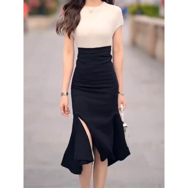 Chân Váy Đuôi Cá Công Sở Yurita Váy Dáng Dài Qua Gối Màu Đen Form Ôm Body Lưng Cao Xẻ Tà