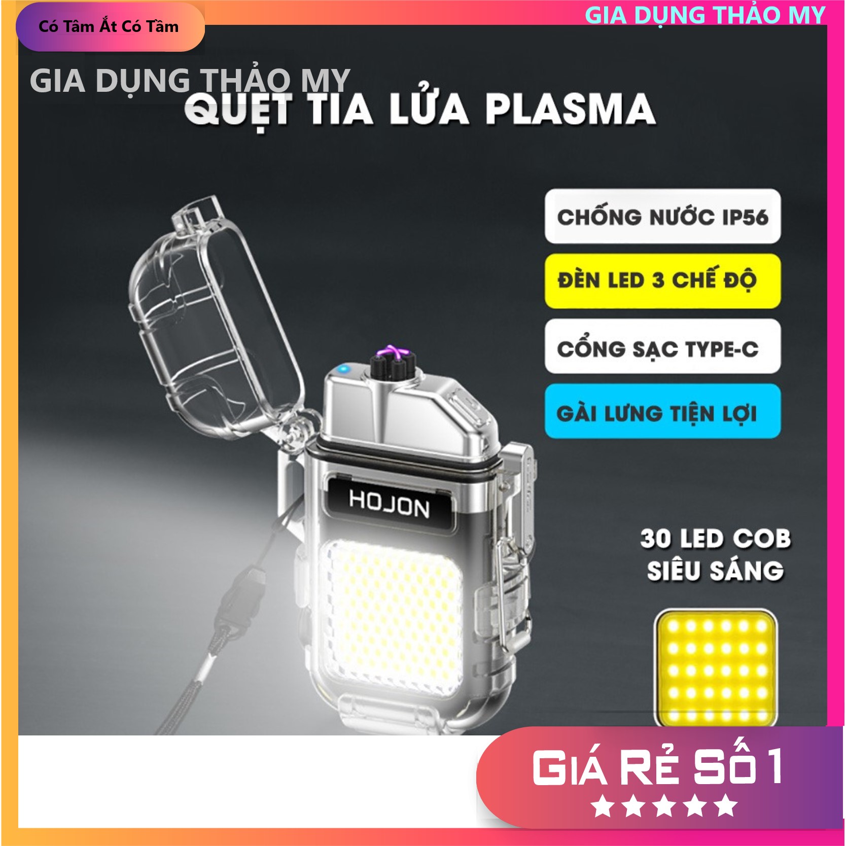 Bật lửa điện độc lạ sạc pin công nghệ điện tử tạo 4 tia plasma chống gió có đèn led chống nước